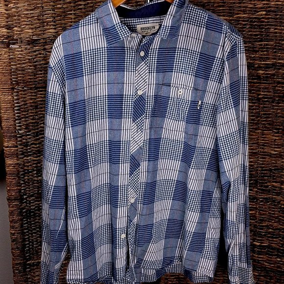 Brooklyn Industries Button Up Shirt Blue Large Blue Plaid - Picture 1 of 2